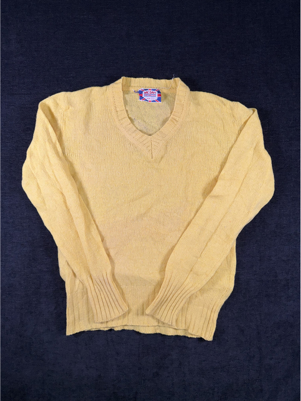 Vintage Mac Davy Shetland Type Yellow V-Neck Sweater